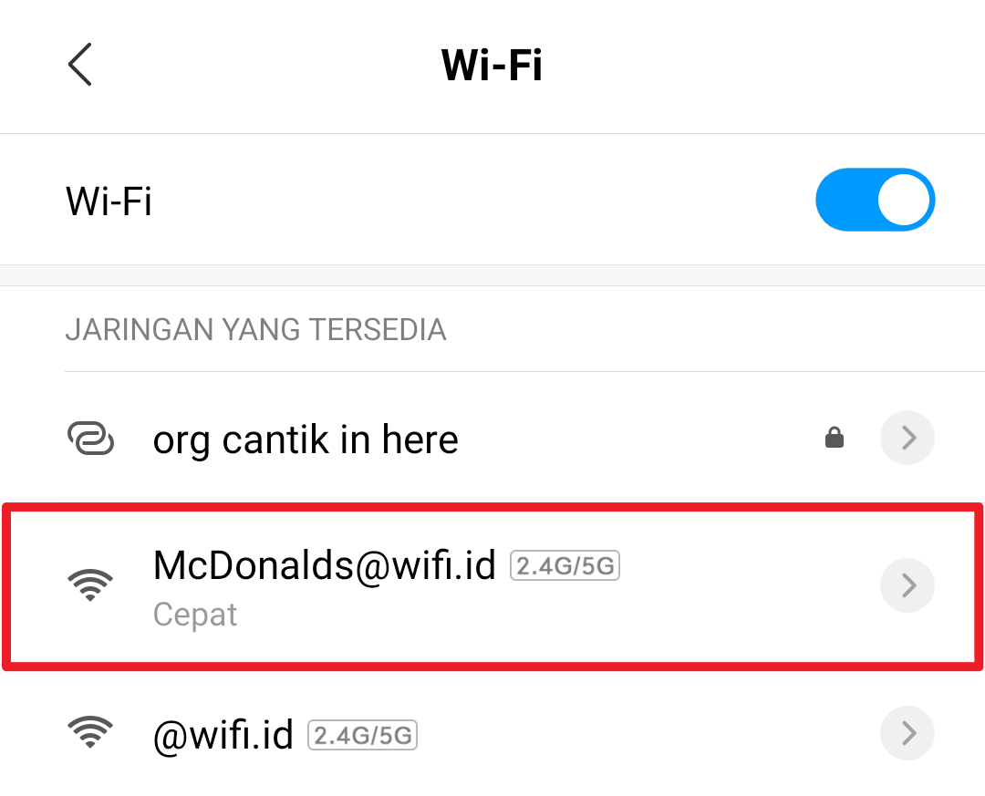 Langkah Login WiFi McD