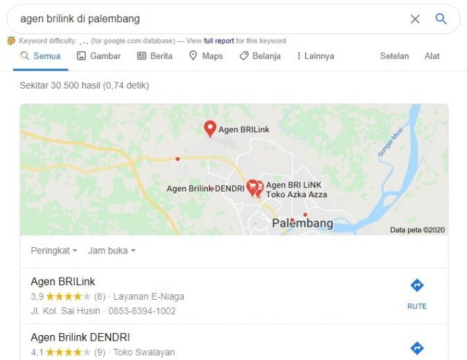 Mencari BRIlink Penelusuran di Google Maps